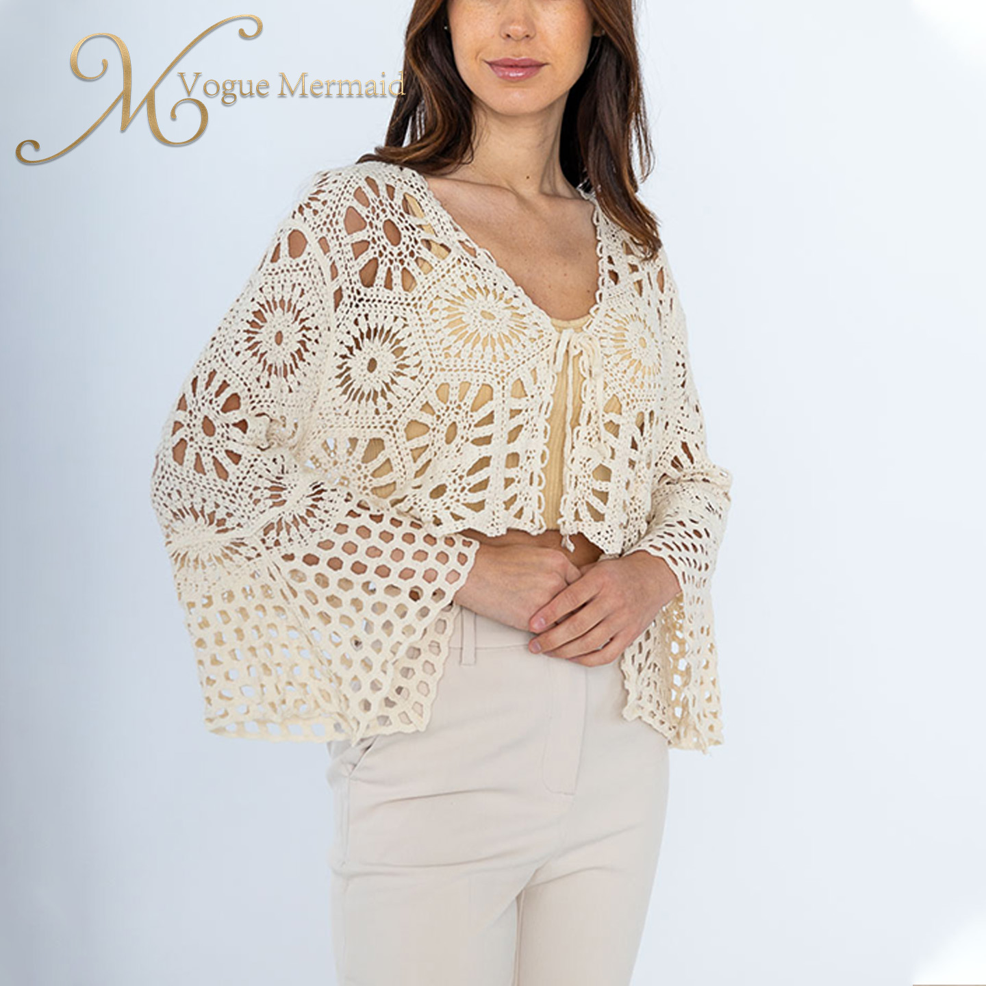 Sunscreen Hollow Out Crochet Long Sleeve Crop Top